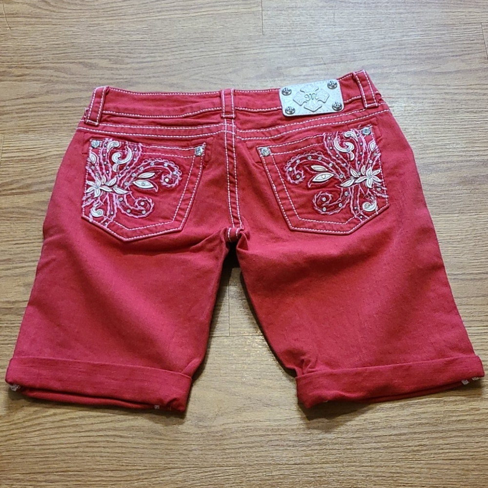 Miss Me Red Embroidered Women Shorts